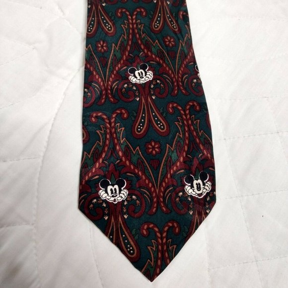 Mickey Inc Other - Vintage Disney Mickey Mouse 100% Silk Neck Tie Paisley Red Green Hand Made
